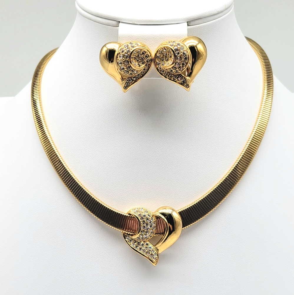 Givenchy Diamond Swarovski Crystal and Gold Slide Choker + Earrings Set RARE